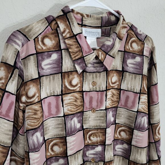 Blouseworks Blouse Shirt Womens XL Geometric Window pane Long Sleeve Button Down - Picture 9 of 12